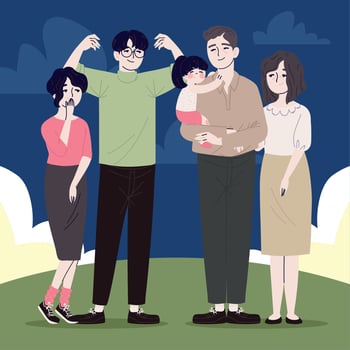 korean family in the night vector