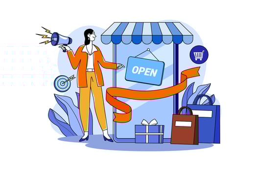 Online shop opening ceremony vector