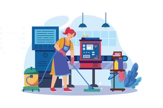 Female worker cleaning floor using a vacuum cleaner vector