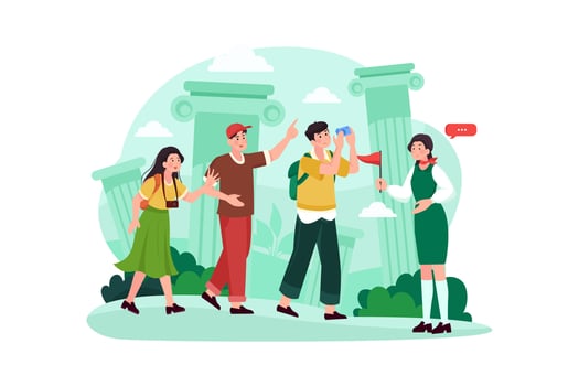 Tour guide lady and group of tourists vector