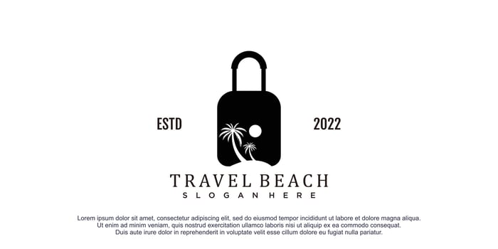 suitcase logo design with beach element premium vector