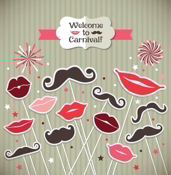 Collection of moustaches and lips. Vector illustration of trend symbols.