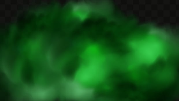 Green stink bad smell, smoke or poison gases,chemical toxic vapour.Vector realistic set of stench breath or sweat odor isolated on transparent checkered background. vector