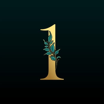Gold Floral Number 1, with botanic branch bouquet composition. Unique collection for wedding invites decoration and other concept ideas. vector