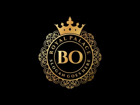 Letter BO Antique royal luxury victorian logo with ornamental frame. vector