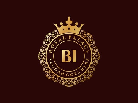 Letter BI Antique royal luxury victorian logo with ornamental frame. vector