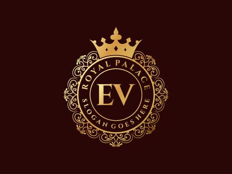 Letter EV Antique royal luxury victorian logo with ornamental frame. vector
