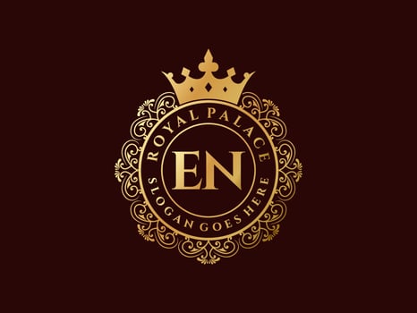 Letter EN Antique royal luxury victorian logo with ornamental frame. vector