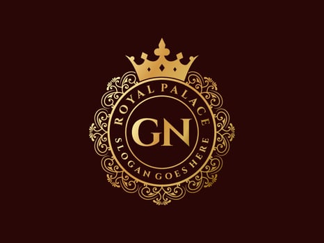 Letter GN Antique royal luxury victorian logo with ornamental frame. vector
