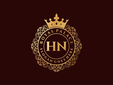 Letter HN Antique royal luxury victorian logo with ornamental frame. vector