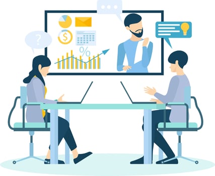 Illustration of a time worker meeting, discussing business growth Suitable for landing page, flyers, Infographics, And Other Graphic Related Assets-vector vector