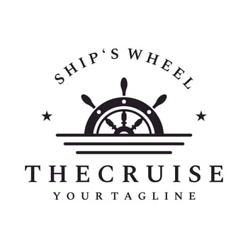 Cruise ship rudder logo template design with retro waves, ropes and anchors. Logo for business, sailors, sailing. vector