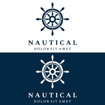 Cruise ship rudder logo template design with retro waves, ropes and anchors. Logo for business, sailors, sailing. vector