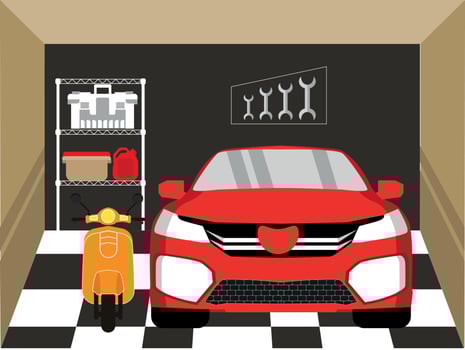 home garage set, vector motorcycle car illustration