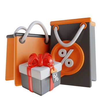 3D Illustration discount paper bags and gift boxes png
