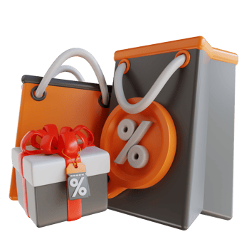 3D Illustration discount paper bags and gift boxes png