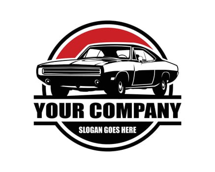 1970 dodge charger car logo. best for badge, emblem, icon and car industry. isolated red background view from side. vector