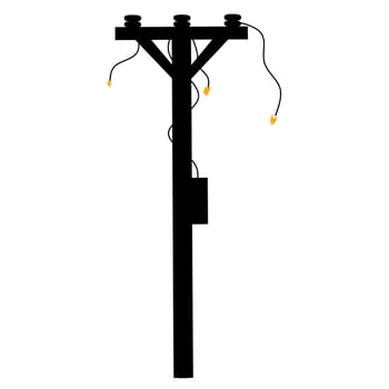 Vector illustration of a broken power pole. The power line cable broke with a spark. Isolated on a white background. Great for high voltage hazard logo
