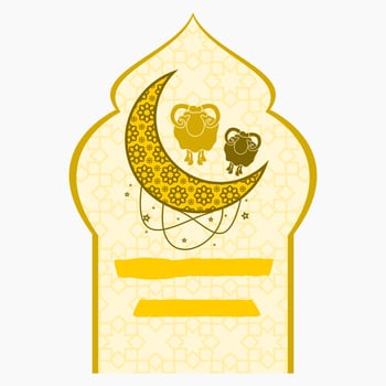 Editable Vector of Two Sheep Silhouette on Patterned Crescent Moon in Mosque Gate Frame Illustration for Artwork Elements of Eid Al-Adha or Islamic Holy Festival Design Concept