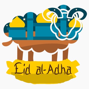 Editable Vector of Isolated Sheep Silhouette Shape Contains Mosque Illustration with Brush Strokes Banner for Artwork Elements of Eid Al-Adha or Islamic Holy Festival Design Concept