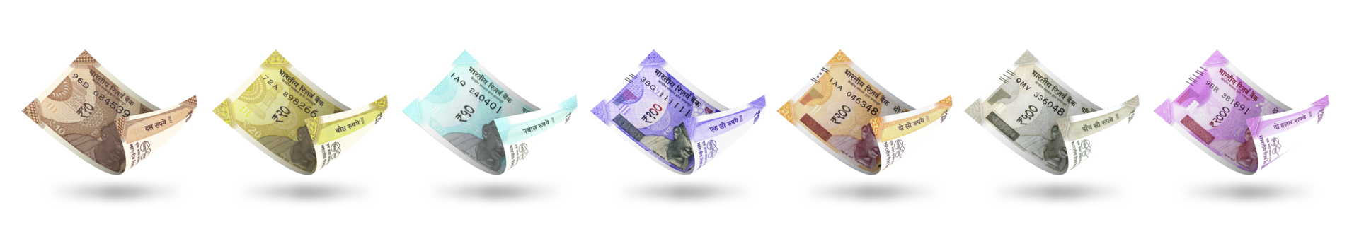 Set of Indian rupee notes denominations. 3d illustration png
