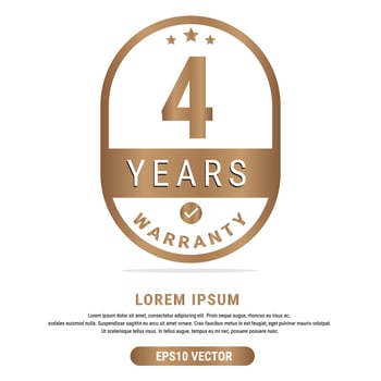 4 Year warranty vector art illustration in emas color with fantastic font and white background. Eps10 Vector