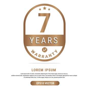 7 Year warranty vector art illustration in emas color with fantastic font and white background. Eps10 Vector