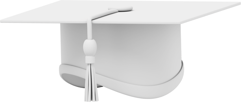 Graduate cap. Mortar board for a student at a university, school, college. 3D rendering. White PNG icon on transparent background.