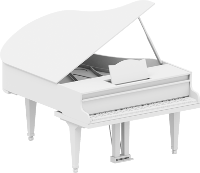 White grand piano, musical instrument. 3d rendering. PNG icon on transparent background.