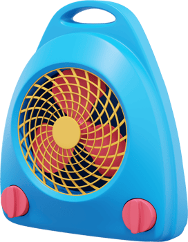 Electric fan heater. Multicolored PNG icon on transparent background. 3D rendering.