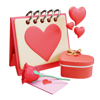 3d render valentine's date giftbox and love letter png