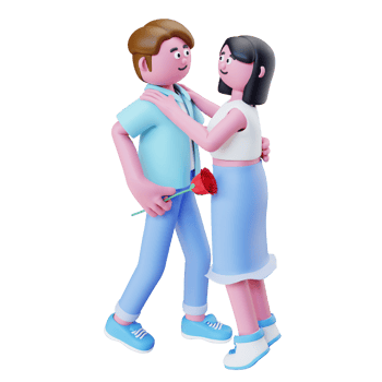 3d render couple celebrating valentine's day with flower png