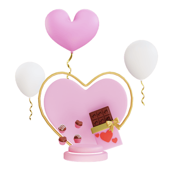 3d render valentine chocolate withlove podium and balloons png
