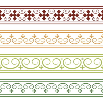 Vector set of seamless endless colored Yakut ornaments. Frames, borders, enclosures, drawing of the Far East. Central Asia traditional pattern. Sakha ornaments vector illustration. Ethnic pattern.