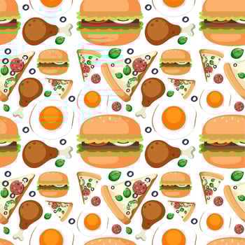 Cartoon food and dessert seamless pattern vector