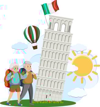Senior couple travel Pisa tower Italy vector