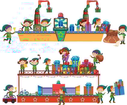 Elves making Christmas presents vector