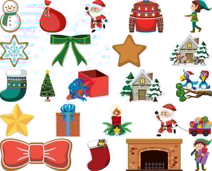 Christmas characters and elements set vector