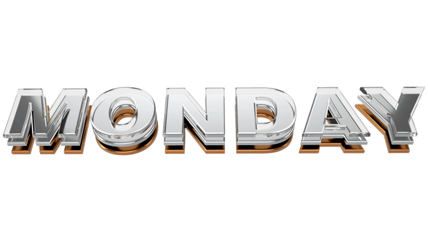 Monday 3d typography Metal, chrome and glass letter on transparent background 3d illustration PNG