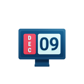 December Calendar Icon 3D Illustration with Desktop Monitor Date December 09 png