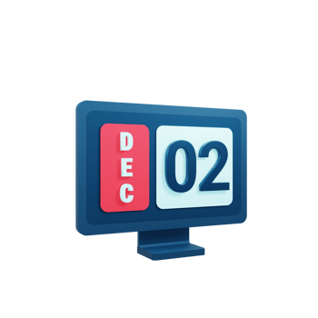 December Calendar Icon 3D Illustration with Desktop Monitor Date December 02 png