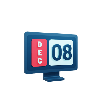 December Calendar Icon 3D Illustration with Desktop Monitor Date December 08 png