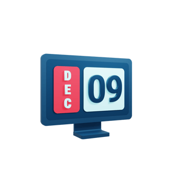 December Calendar Icon 3D Illustration with Desktop Monitor Date December 09 png
