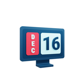 December Calendar Icon 3D Illustration with Desktop Monitor Date December 16 png