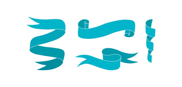 Blue award ribbons isolated in white background. Rolled ribbons for celebration events. Vector illustration