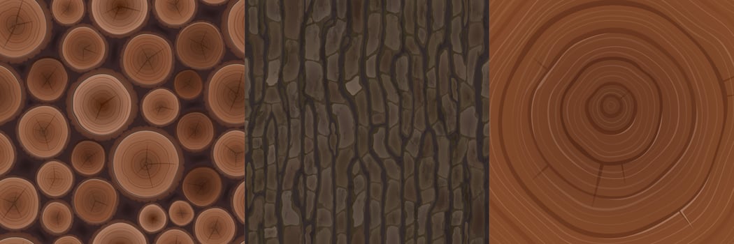 Wooden textures for game, tree bark woodpile cut vector