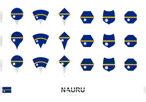 Collection of the Nauru flag in different shapes and with three different effects. vector