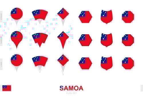 Collection of the Samoa flag in different shapes and with three different effects. vector