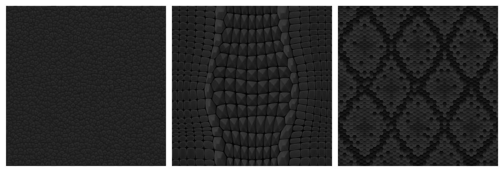 Black animal skin seamless textures for game, set vector