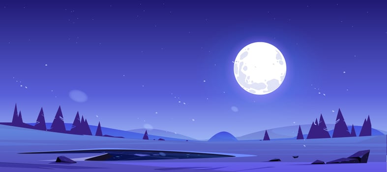 Cartoon night nature landscape full moon shining vector